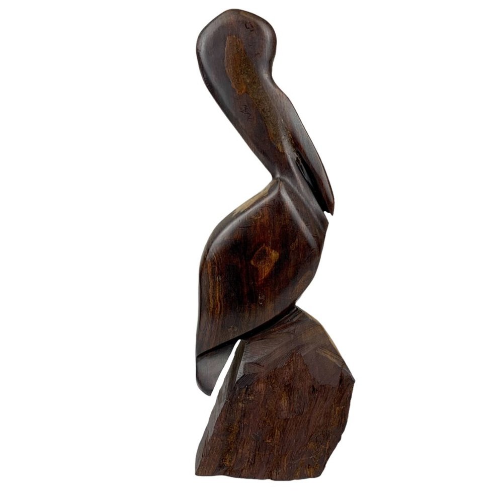 Vtg Ironwood Pelican Carved Statue Figurine Wooden Bird Dark 12.5" MCM Modern